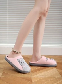 3D招財貓女性秋冬家居拖鞋,可愛貓型室內平底拖鞋 - 粉色 - 查看 4