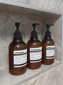 3pcs 500ml Lotion Dispenser With 8pcs Label Sticker, PET Lotion Bottle For Bathroom - Brown - View 3