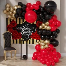 95 unidades de globos en negro, rojo, dorado y látex, y guirnalda de flores para decoración de fiesta de cumpleaños, graduación, Navidad, baby shower, obsequios, etc., Navidad