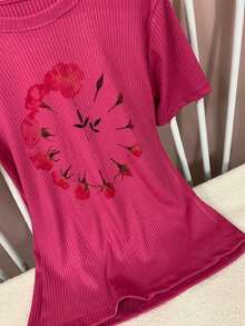 Women T-Shirts - 玫紅色 - 查看 2