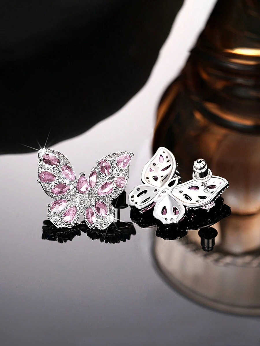 1對華麗的蝴蝶立體鑽石耳釘,適用於女性的情人節禮物、婚禮訂婚紀念日派對首飾