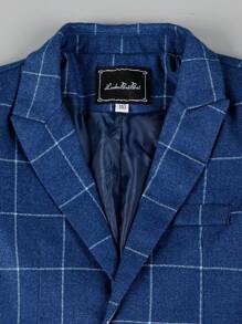 4件套青少年男孩藍色格紋西裝外套馬甲褲子襯衫和領帶套裝，適用於派對和儀式，秋冬季節 - 藍色 - 查看 7