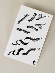 1 Pieza Tatuaje Temporal Negro Con Diseño De Serpiente Abstracta Para Hombro, Cuello, Clavícula Y Cuerpo - Negro - Ver 4