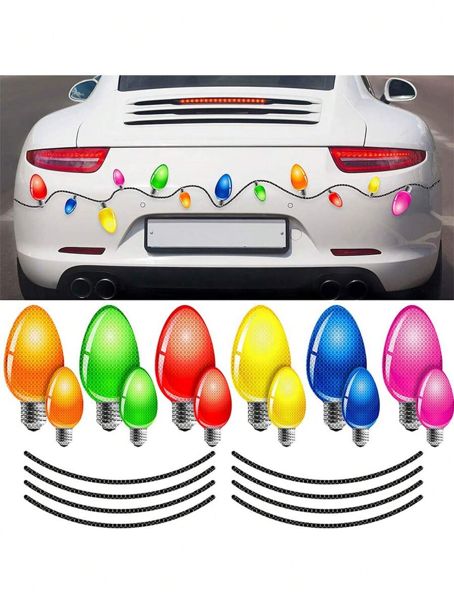 1 件裝聖誕磁性反光彩色燈泡汽車貼紙,冰箱貼花 - 彩色 - 查看 1