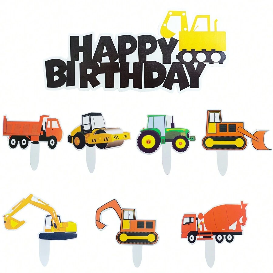 15 piezas de señalización de vehículos de papel para decoración de cupcakes, pasteles de cumpleaños, de papel grueso con inserción de doble cara, Navidad - Naranja Quemada - Ver 1