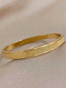 1 件装简约哑光金色不锈钢手镯，男女皆宜，时尚轻盈，开口式设计 - 金黃色 - 查看 2