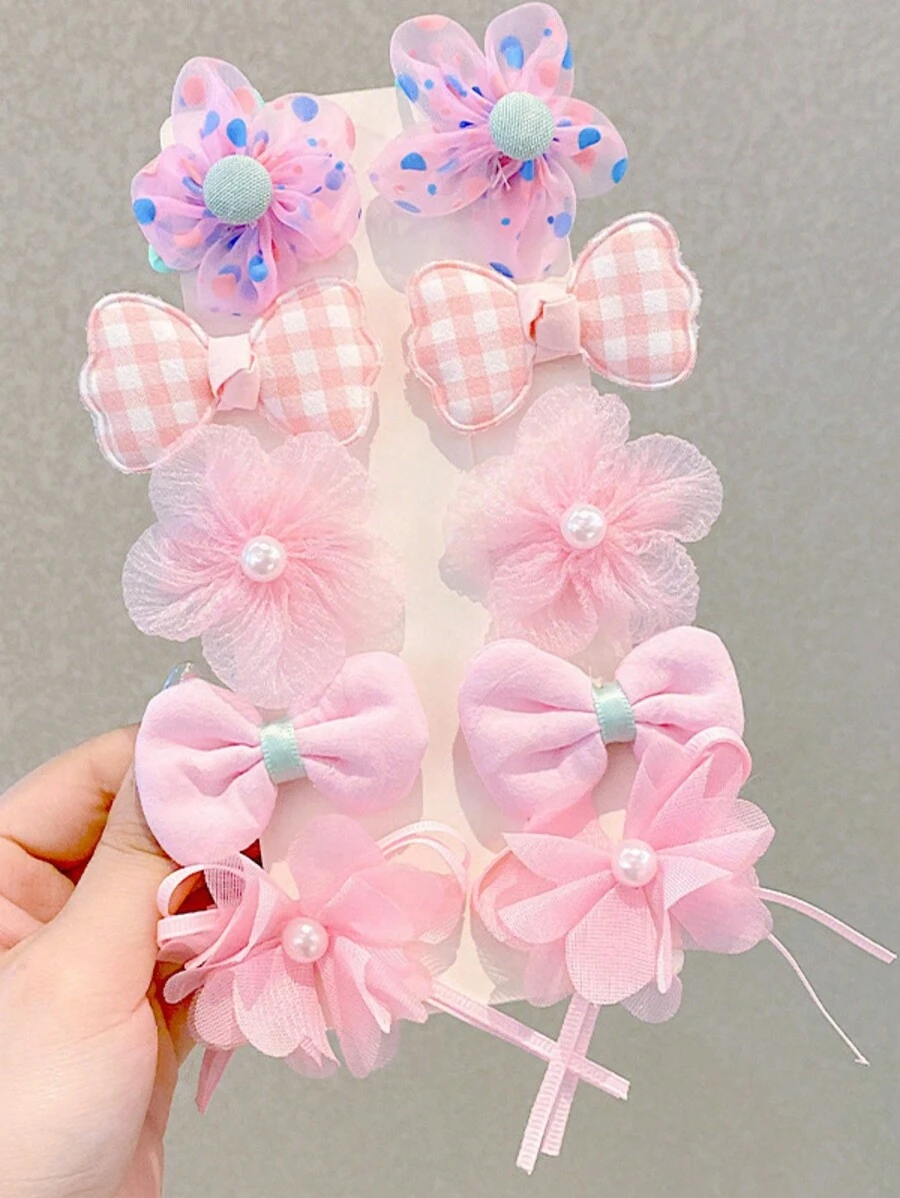 10 件装女孩花朵蝴蝶结发夹，时尚可爱的小公主发饰