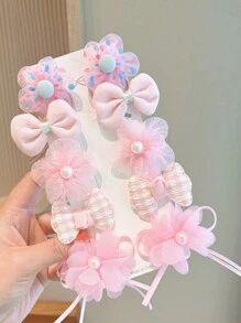 10 件装女孩花朵蝴蝶结发夹，时尚可爱的小公主发饰
