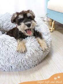 1pc Thickened And Warm Plush Circular Pet Bed Suitable For Different Sizes Of Dogs And Cats - Light Grey - View 2