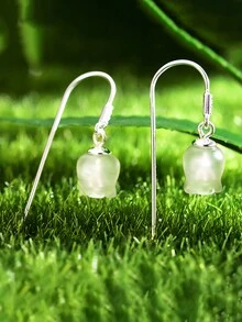 1雙鈴蘭花花懸垂耳環適合女士S925純銀耳墜母親節情人節優雅和魅力四射精細女士們首飾類禮品 - 鈴蘭花 - 查看 8