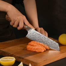 7 Inch Damascus Steel Japanese Kitchen Knife With Golden Pakka Wood Handle - Yellow - View 6