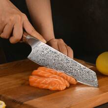 7 Inch Damascus Steel Japanese Kitchen Knife With Golden Pakka Wood Handle - Yellow - View 7