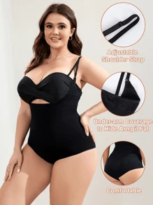 1pc Women's Plus Size Open-Bust Body Shaper Tummy Control Lightweight Thong Bodysuit For Base Layering - Black - View 1