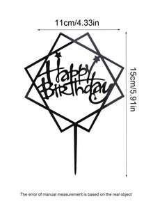 1 Pieza Acrylic Cumpleaños Feliz Topper Pastel Inserciones Con Forma Geométrica Cuadrada Y Circular - Negro - Ver 6