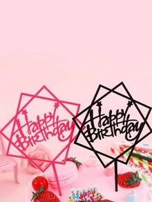 1 Pieza Acrylic Cumpleaños Feliz Topper Pastel Inserciones Con Forma Geométrica Cuadrada Y Circular - Negro - Ver 7