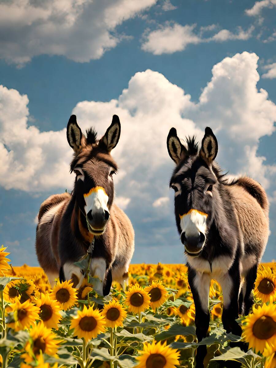 夕陽下的向日葵和驢子設計,5d鑽石繡,十字繡,馬賽克,珠子貼,全圓形刺繡,現代藝術家居裝飾,適用於客廳裝置 - 彩色 - 查看 1