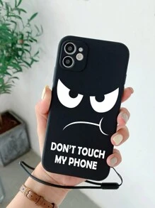 可愛表情圖案軟tpu手機殼,附帶掛繩,防摔保護套,適用於蘋果iphone - 黑與白 - 查看 1