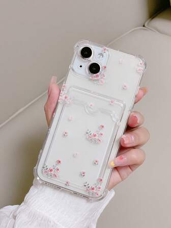 1 st. transparent 4-hörns anti-fall-korthållare målat telefonskal, kompatibelt med och smartphones vattentätt stötsäkert reptåligt