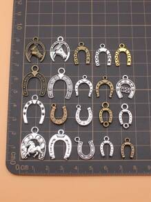 20pcs/set Mixed Color Horse Shoe & Horseshoe Shaped Diy Jewelry Pendant, 20 Styles Each 1pc - Multicolor - View 3