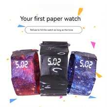 SENBOWE papel Reloj LED blanco Luz creativo regalo , innovador tecnología , 10 , impermeable , magnético absorción con botón , fácil tocar con botón exhibición tiempo - cielo estrellado rojo - Ver 1