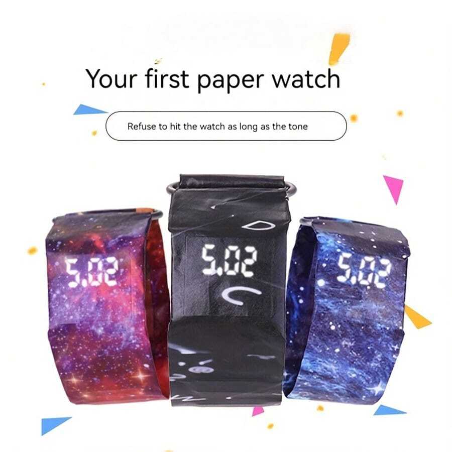 SENBOWE papel Reloj LED blanco Luz creativo regalo , innovador tecnología , 10 , impermeable , magnético absorción con botón , fácil tocar con botón exhibición tiempo - cielo estrellado rojo - Ver 1