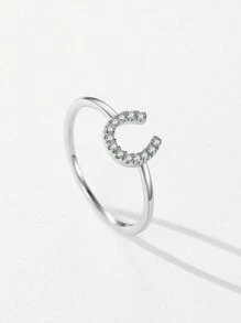 1pc Simple And Stylish 925 Sterling Silver Artificial U-shaped Ring With Geometric Design, Suitable For Women's Engagement & Anniversary Jewelry