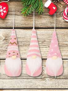 3 件装森林圣诞老人、迷你娃娃、圣诞树吊坠、圣诞节 - 粉色 - 查看 2