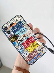 Vintage License Plate Design Black Soft Case With Strap Compatible With Apple Phone, Shockproof Protective Cover - Multicolor - View 2