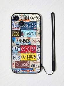 Vintage License Plate Design Black Soft Case With Strap Compatible With Apple Phone, Shockproof Protective Cover - Multicolor - View 3