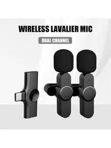 AyeBeau Type-c接口無線領夾話筒,高靈敏度2.4g,適用於直播、短視頻拍攝、採訪和手機錄音:1*接收器 + 2*麥克風 - 黑與白 - 查看 2