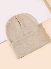 1pc Women's Solid Color Knitted Hat, Suitable For Daily Life, Outdoors Warm And Windproof - Beige - View 3