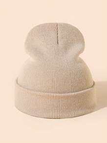 1pc Women's Solid Color Knitted Hat, Suitable For Daily Life, Outdoors Warm And Windproof - Beige - View 2