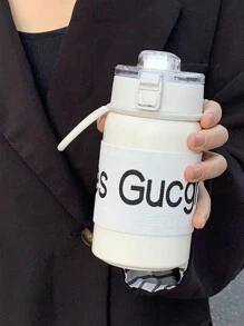 1 件白色保温杯，带弹性防滑杯套，不锈钢杯身，塑料杯盖，可拆卸过滤器，可保温或保冷，350ml/550ml 容量，适合返校使用 - 白色 - 查看 3