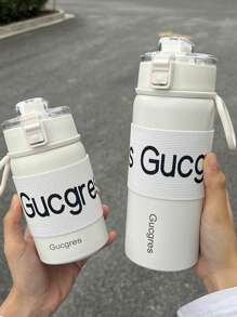 1 件白色保温杯，带弹性防滑杯套，不锈钢杯身，塑料杯盖，可拆卸过滤器，可保温或保冷，350ml/550ml 容量，适合返校使用 - 白色 - 查看 5