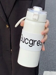 1 件白色保温杯，带弹性防滑杯套，不锈钢杯身，塑料杯盖，可拆卸过滤器，可保温或保冷，350ml/550ml 容量，适合返校使用 - 白色 - 查看 2