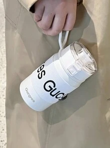 1 件白色保温杯，带弹性防滑杯套，不锈钢杯身，塑料杯盖，可拆卸过滤器，可保温或保冷，350ml/550ml 容量，适合返校使用 - 白色 - 查看 4