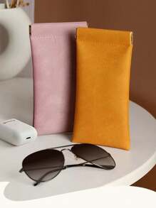 Leather Sunglasses Pouch With Spring Hook, Automatic Closure And Storage Organizer For Unisex Glasses - Olive Green - View 2