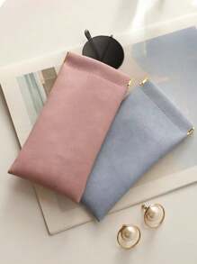 Leather Sunglasses Pouch With Spring Hook, Automatic Closure And Storage Organizer For Unisex Glasses - Olive Green - View 4