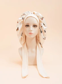 3件套真丝睡眠帽套装，缎面蝴蝶印花发帽，可调节系带睡眠帽，适合女性，也适合自然卷发 - 彩色 - 查看 3