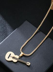 1pc Guitar & Bass Music Element Shiny Personalized European & American Punk Holiday Casual Street Fashion Party Dating Men's Copper Pendant Necklace - Guitar - View 2