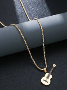 1pc Guitar & Bass Music Element Shiny Personalized European & American Punk Holiday Casual Street Fashion Party Dating Men's Copper Pendant Necklace - Guitar - View 3