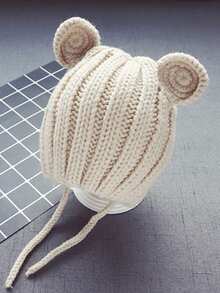 1 Baby Beige Round-eared Cute Knitted Hat With Straps For Warmth And Protection, Suitable For Daily Use In Outdoor Travel - Beige - View 5