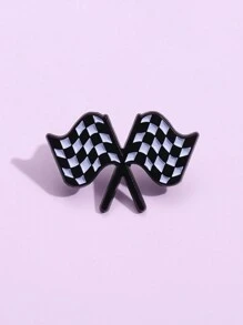 1PC Formula Racing Chequered Flag Pin Car  Brooch Checkerboard Badge Raceway Jewelry Casual - Black and White - View 3