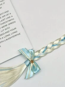 1pc Children's Long Hair Princess Wig With Flower Pearl Braid, Crown, Snowflake Hair Clip, Headband, Ideal For Stage Performance Or Party Decoration - Blue - View 4