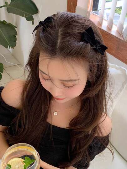 2pcs Black Bow Hair Clip For Women, Suitable For Daily Use Cute Tiaras Valentine's Day Valentines Claw Clips Hair Claws Hair Barrettes, School Stuff, Elegant, College, Winter Outfit For Women, Bows