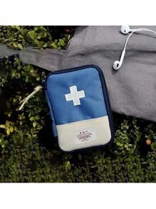 1pc Portable Medicine Storage Bag, Navy Blue Polyester First Aid Bag For Home, Travel - Navy Blue - View 4