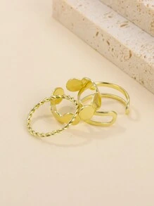 3入組/套時尚不銹鋼圓形裝飾戒指適合女士日常裝飾