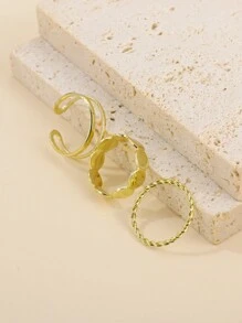 3入組/套時尚不銹鋼圓形裝飾戒指適合女士日常裝飾