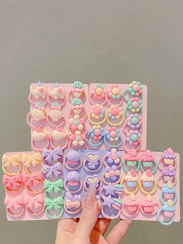 50 Peças Pequenos Elásticos de Cabelo com Laço, Flores, Desenho de Animais de Desenho Animado, Suportes de Rabo de Cavalo Fofos, Elásticos de Cabelo, Tiras de Borracha de Cabelo, Scrunchies, Corda de Cabelo, Elástico de Cabelo