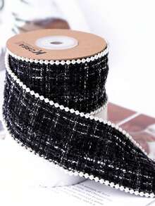 1pc-2yds Onion Beaded Edge Grosgrain Ribbon, Perfect For Diy Hair Bows, Clothing Sleeve Embellishments, Floral Gift Wrapping Packaging - Black - View 3